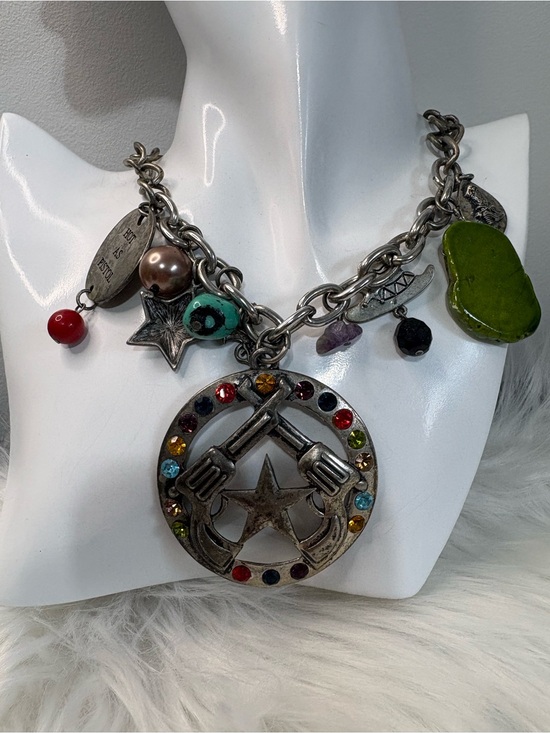 Handmade Jewelry - Multicolor Charm Statement Necklace with Star & jewel Pendant
